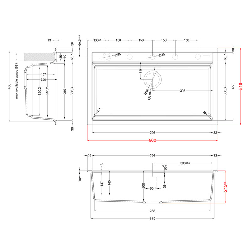 Elleci-Lavello-Incasso-1-vasca-86x51-Best-360-Bundle-Granitek-Grigio-Aluminium-LMB36079K2