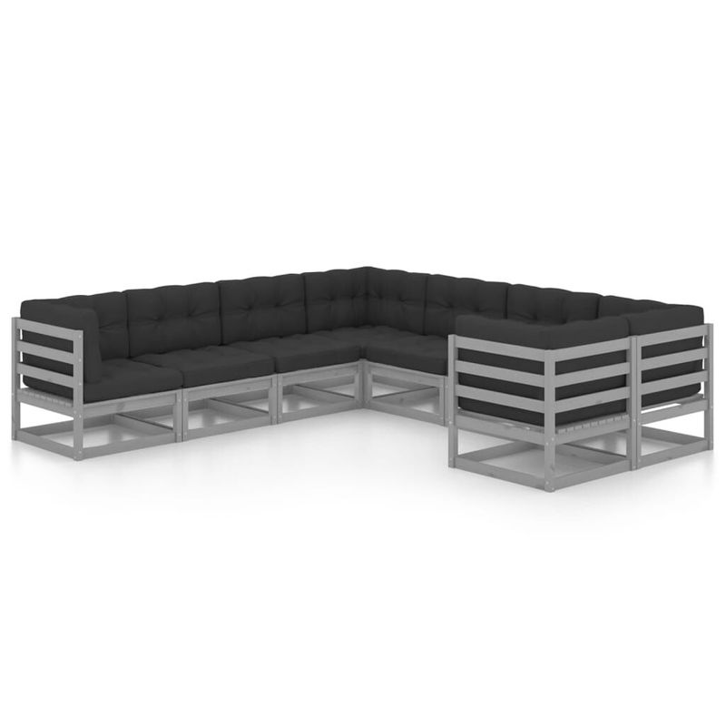 vidaXL-Set-Divani-da-Giardino-8-pz-Grigio-Cuscini-Massello-di-Pino