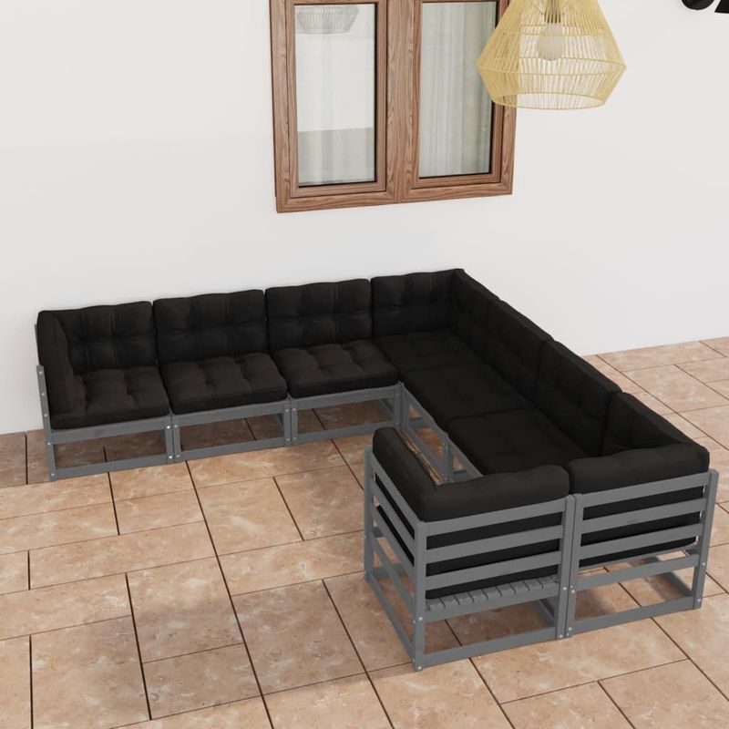 vidaXL-Set-Divani-da-Giardino-8-pz-Grigio-Cuscini-Massello-di-Pino