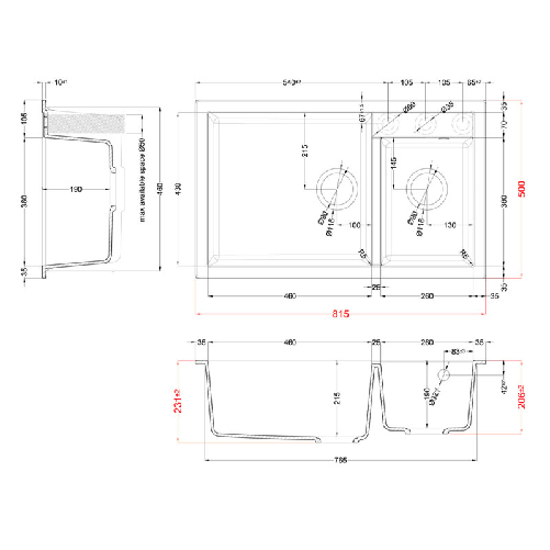 Elleci-Lavello-Incasso-2-vasche-815x50-Quadra-440-Granitek-Grigio-Aluminium-LMQ44079