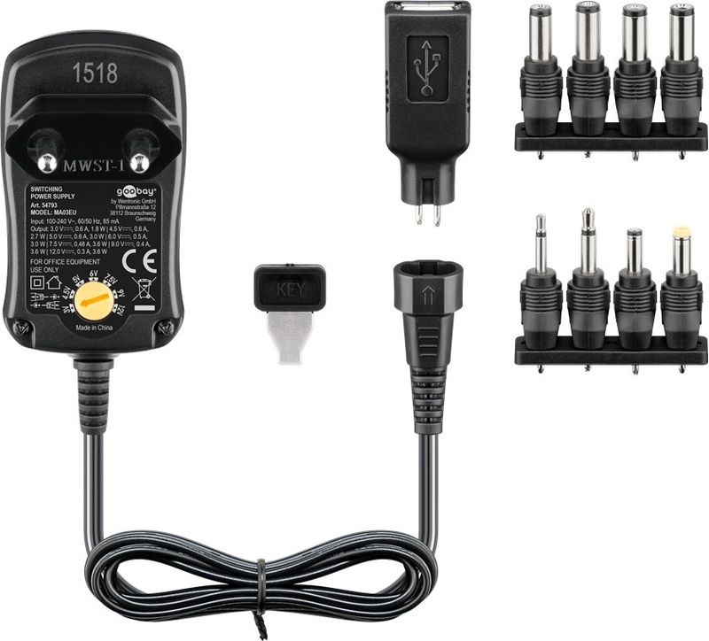 Goobay-NTS-300-MW-3A03-EuP-adattatore-e-invertitore-Interno-Nero--Goobay-Universal-Power-Supply---USB-2.0-plug-3V-12V-3