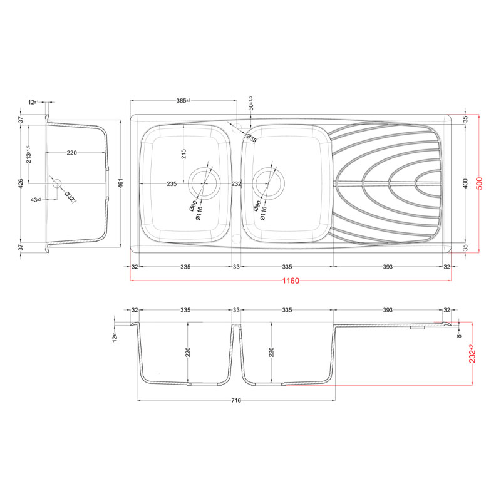 Elleci-Lavello-Incasso-2-vasche-116x50-Master-500-Granitek-Antracite-LGM50059