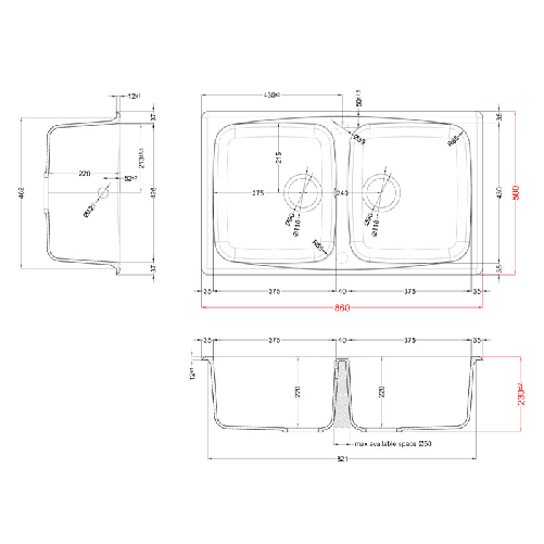 Elleci-Lavello-Incasso-2-vasche-86x50-Master-450-Granitek-Antracite-LGM45059