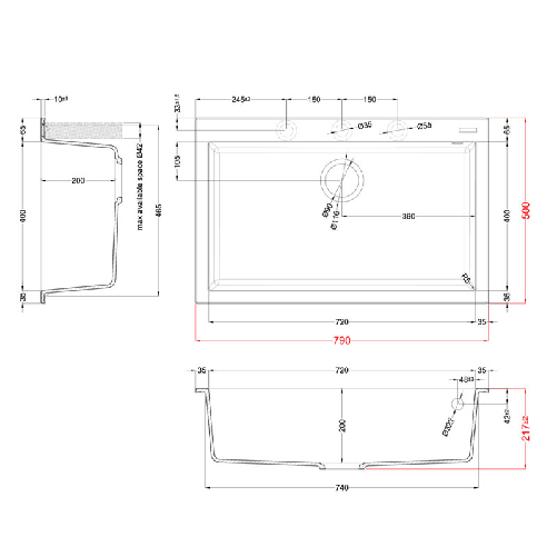 Elleci-Lavello-Incasso-1-vasca-79x50-Quadra-130-Granitek-Grigio-Aluminium-LMQ13079