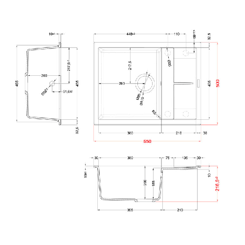 Elleci-Lavello-Incasso-1-vasca-65x50-Unico-125-Granitek-Antracite-LGU12559