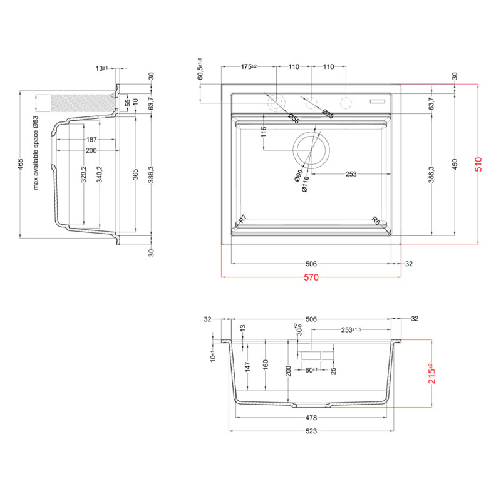 Elleci-Lavello-Incasso-1-vasca-57x51-Best-105-Granitek-Grigio-Aluminium-LMB10579