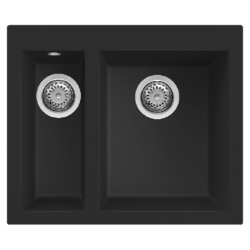 Elleci-Lavello-Incasso-2-vasche-59x50-Quadra-150-Keratek-Nero-Black-Assoluto-LKQ15086