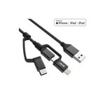 InLine Cavo USB 3 in 1 - Micro-USB-Lightning-USB-C - nero-alluminio - 1,5 m MFi