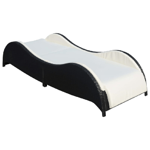 Lettino-Prendisole-con-Cuscino-in-Polyrattan-Nero