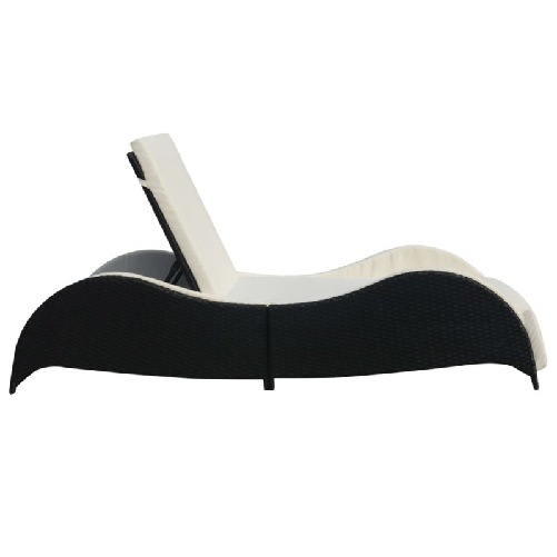 Lettino-Prendisole-con-Cuscino-in-Polyrattan-Nero