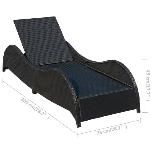 Lettino-Prendisole-con-Cuscino-in-Polyrattan-Nero