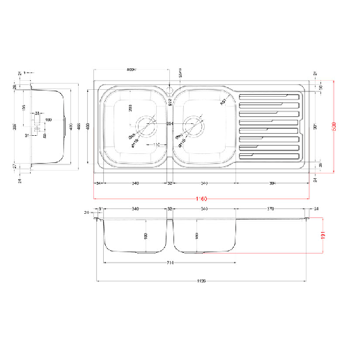 Elleci-Lavello-Incasso-2-vasche-116x50-Sky-500-Vasche-a-Sinistra-Satinata-Acciaio-Inox-LIK500SACSX