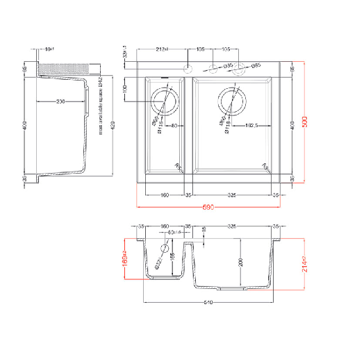 Elleci-Lavello-Incasso-2-vasche-59x50-Quadra-150-Granitek-Avena-LGQ15051