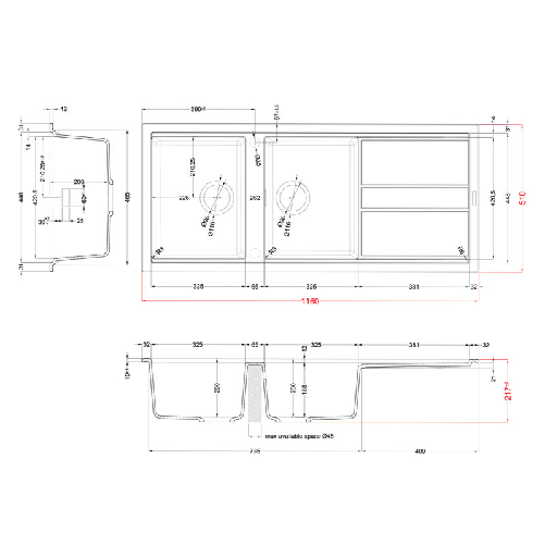 Elleci-Lavello-Incasso-2-vasche-116x51-Best-500-Keratek-Grigio-Dark-Grey-LKB50099