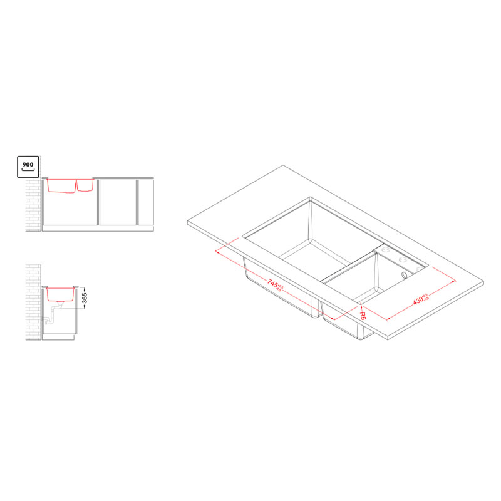 Elleci-Lavello-Incasso-2-vasche-785x47-Quadra-440-Sottotop-Granitek-Bianco-LGQ44068BSO