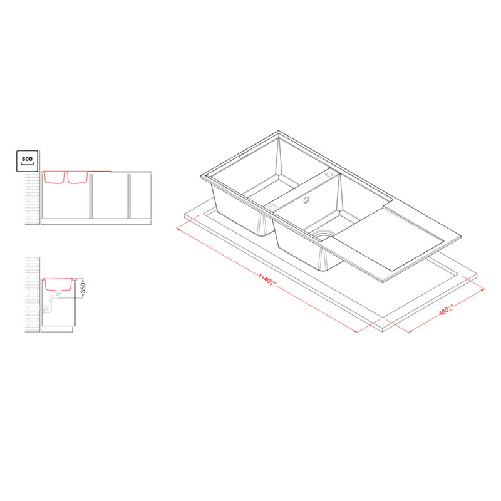 Elleci-Lavello-Incasso-2-vasche-116x50-Easy-500-Granitek-Antracite-LGY50059