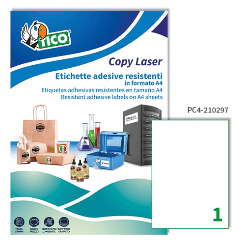 TICO Poliestere adesivo PC4 trasparente 100fg A4 210x297mm (1et/fg) laser Tico