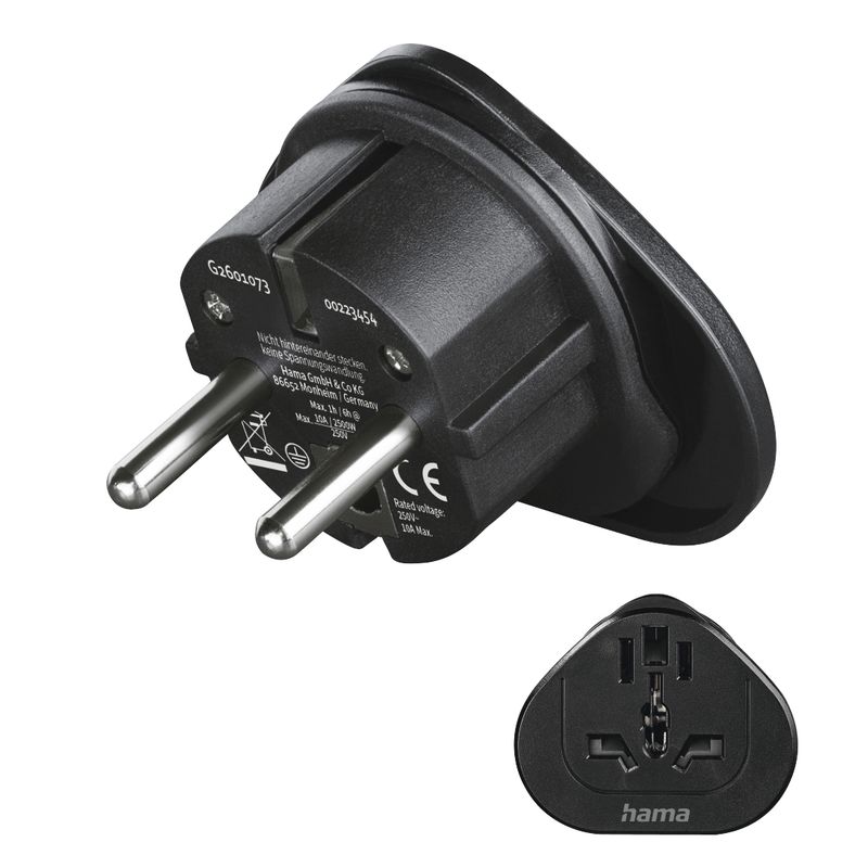 Hama-Reiseadapter-Typ-E-und-F-3-polig-universal-Welt-nach-Europa-Schwarz--00223454-