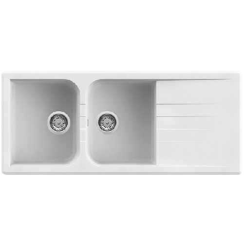 Quareco-Lavello-incasso-2-vasche-con-gocciolatoio-116x50-Prime-116-Granito-Bianco-QLP116BI