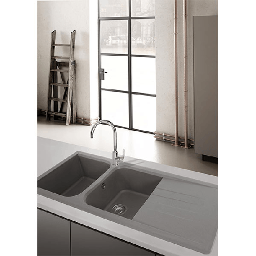 Quareco-Lavello-incasso-2-vasche-con-gocciolatoio-116x50-Prime-116-Granito-Bianco-QLP116BI