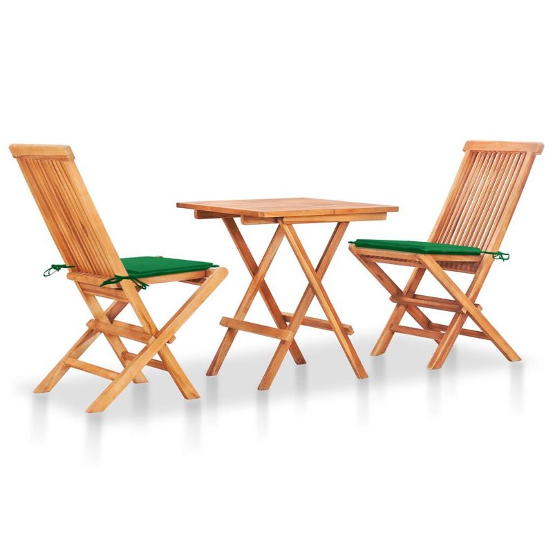 vidaXL-Set-da-Bistrot-3-pz-con-Cuscini-Verdi-in-Legno-Massello-di-Teak