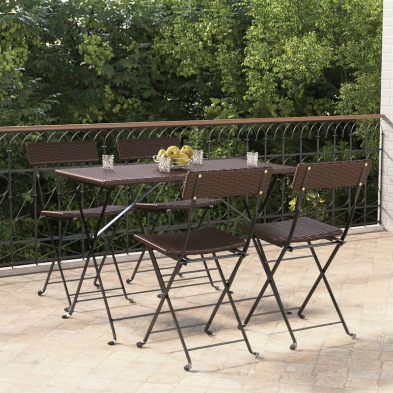 Sedie-Pieghevoli-da-Bistro-6-pz-Marroni-Polyrattan-e-Acciaio