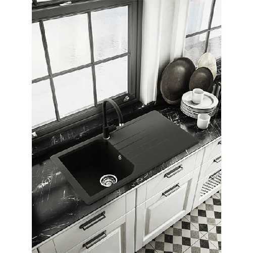Quareco-Lavello-incasso-1-vasca-con-gocciolatoio-86x50-Prime-861-Granito-Grigio-QLP861GR