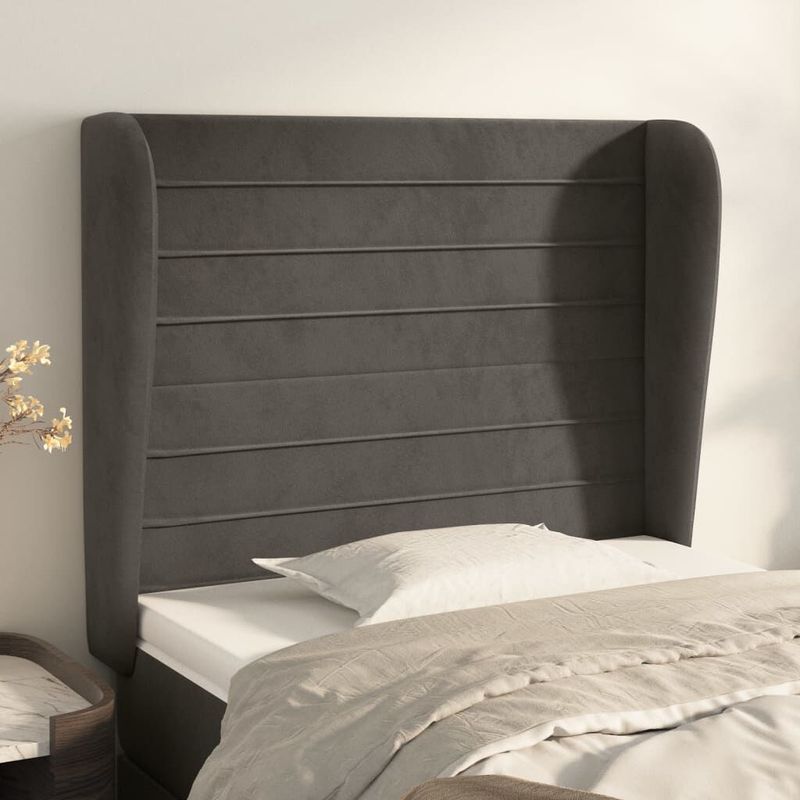 Testiera-ad-Orecchio-GrigioScuro-103x23x118-128cm-in-Velluto
