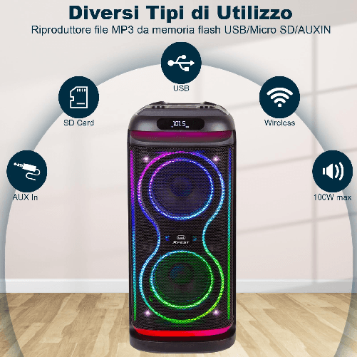 Trevi-XF-650-KB--Altoparlante-Wireless-100W-con-Karaoke-e-Luci-Multicolor