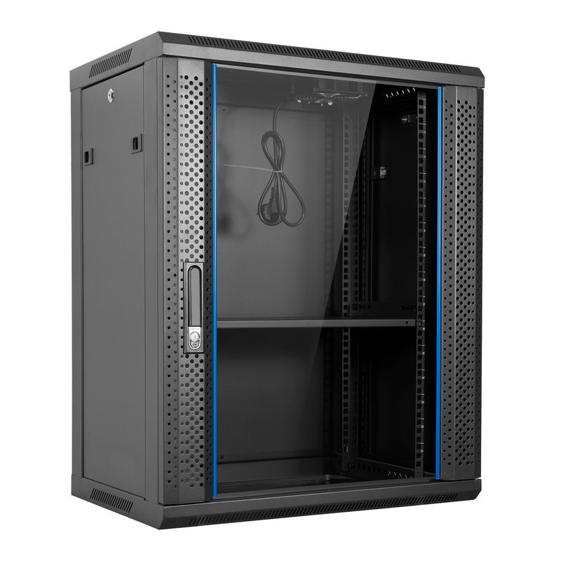 Aiten-Data-AI6615-Pensile-15U-profonditA A -600---Porta-in-vetro---Blocco-di-sicurezza---Include-vassoio-fisso-e-ventola-d