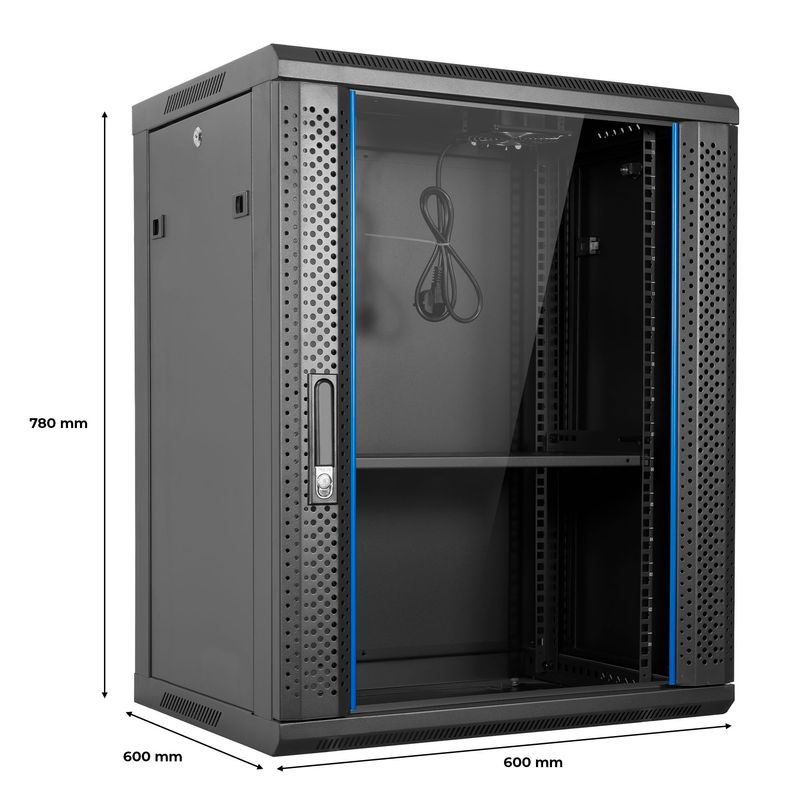 Aiten-Data-AI6615-Pensile-15U-profonditA A -600---Porta-in-vetro---Blocco-di-sicurezza---Include-vassoio-fisso-e-ventola-d