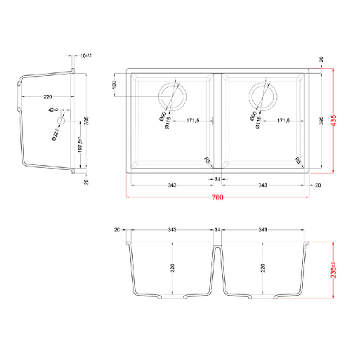 Elleci-Lavello-Incasso-2-vasche-76x435-Quadra-350-Sottotop-Granitek-Grigio-Cemento-LGQ35048BSO