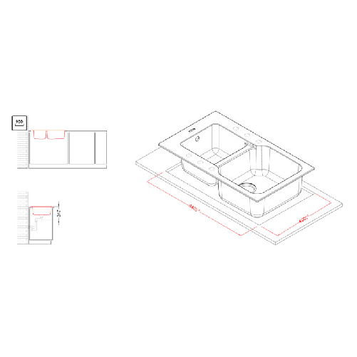 Elleci-Lavello-Incasso-2-vasche-86x50-Fox-430-Granitek-Antracite-LGF43059