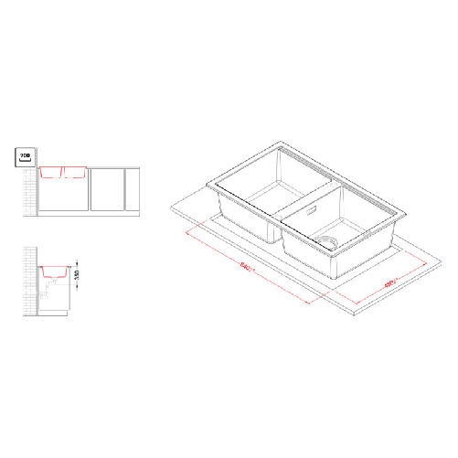 Elleci-Lavello-Incasso-2-vasche-86x51-Best-450-Keratek-Nero-Black-Assoluto-LKB45086