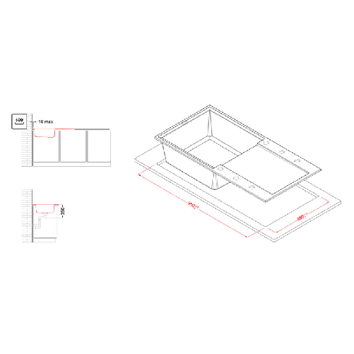 Elleci-Lavello-Incasso-1-vasca-100x50-Easy-480-Granitek-Grigio-Tortora-LGY48043