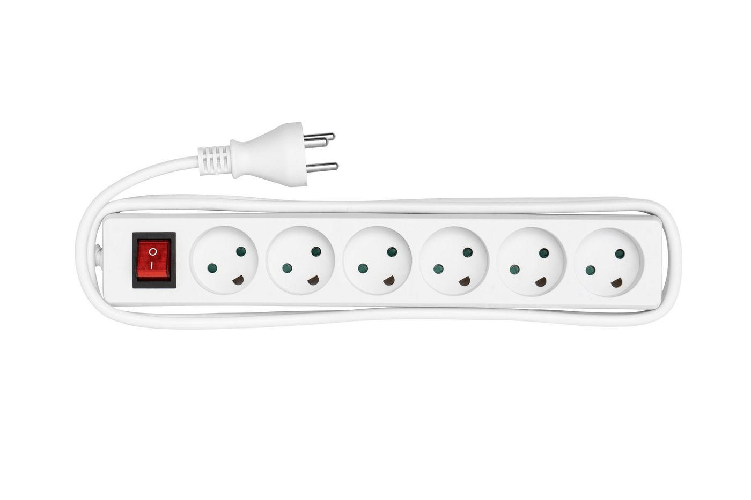 Power-strip-6-outlets-3m-White---With-ON-OF-switch-and-child---protection---Warranty--300M
