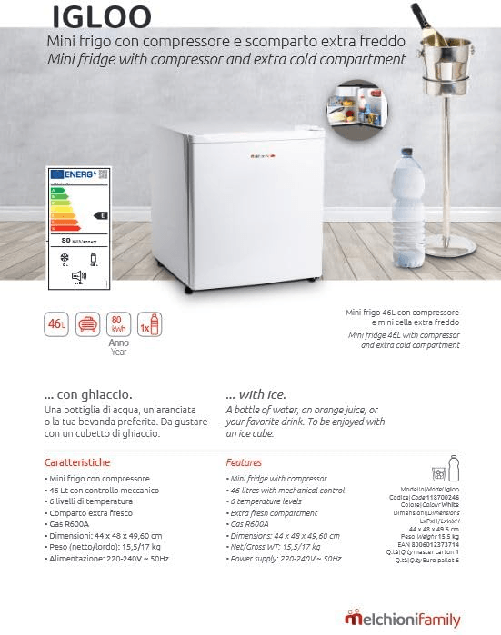 Mini-Frigo-Melchioni-IGLOO-46L---Silenzioso-e-Compatto