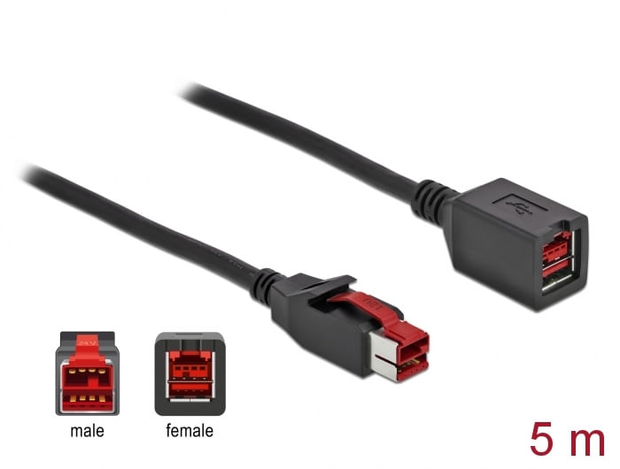 DeLOCK---PoweredUSB-extension-cable---USB-PlusPower--24-V---M--bis-USB-PlusPower--24-V---W--50m---Schwarz--85989-