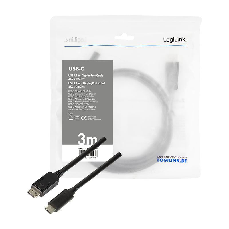 LogiLink-USB-C---DisplayPort-Anschlusskabel-3.0-m-schwarz-USB-C-3.1-Stecker---DisplayPort-1.2-Stecker-AuflA¶sung----1-