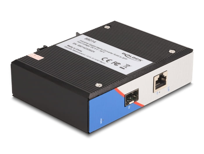 Delock Convertitore multimediale gigabit industriale da RJ45 a SFP per guida DIN