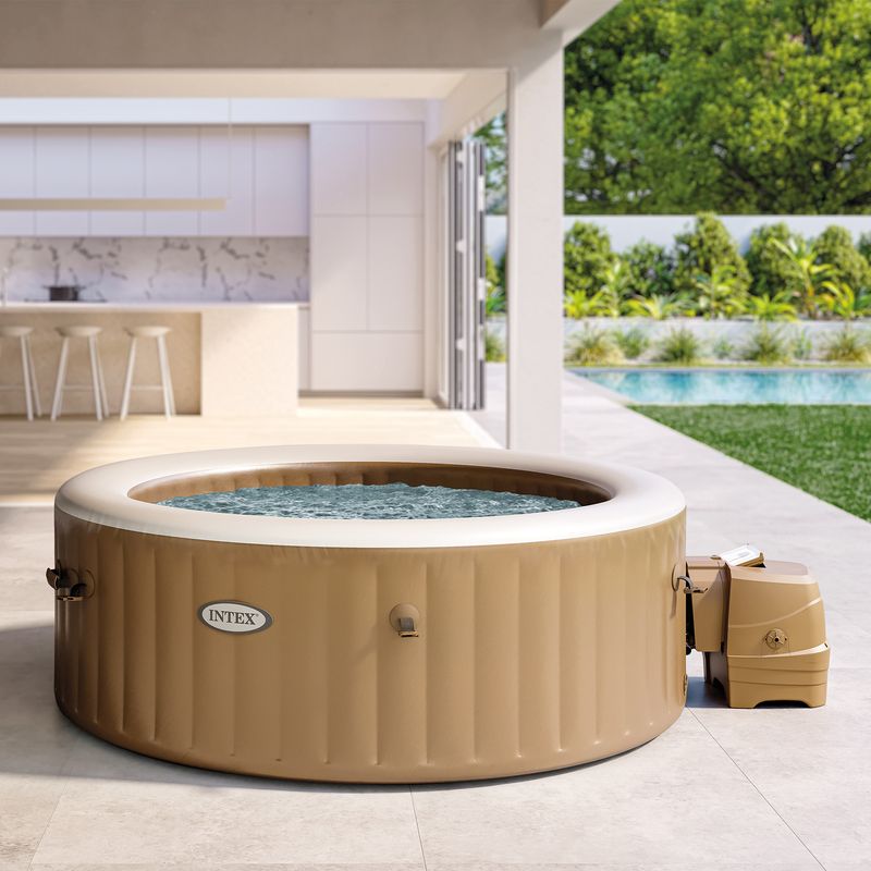 Intex-28426EX-PureSpa-Vasca-Idromassaggio-Gonfiabile-Bubble-Massage-4-posti-120-Getti-Riscaldatore-PVC-Beige-196x71-cm-Con-Accessori-4-posti-Beige