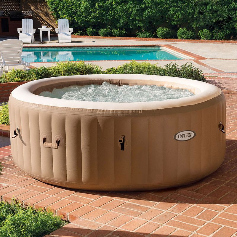 Intex-28426EX-PureSpa-Vasca-Idromassaggio-Gonfiabile-Bubble-Massage-4-posti-120-Getti-Riscaldatore-PVC-Beige-196x71-cm-Con-Accessori-4-posti-Beige