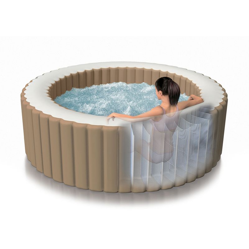Intex-28426EX-PureSpa-Vasca-Idromassaggio-Gonfiabile-Bubble-Massage-4-posti-120-Getti-Riscaldatore-PVC-Beige-196x71-cm-Con-Accessori-4-posti-Beige