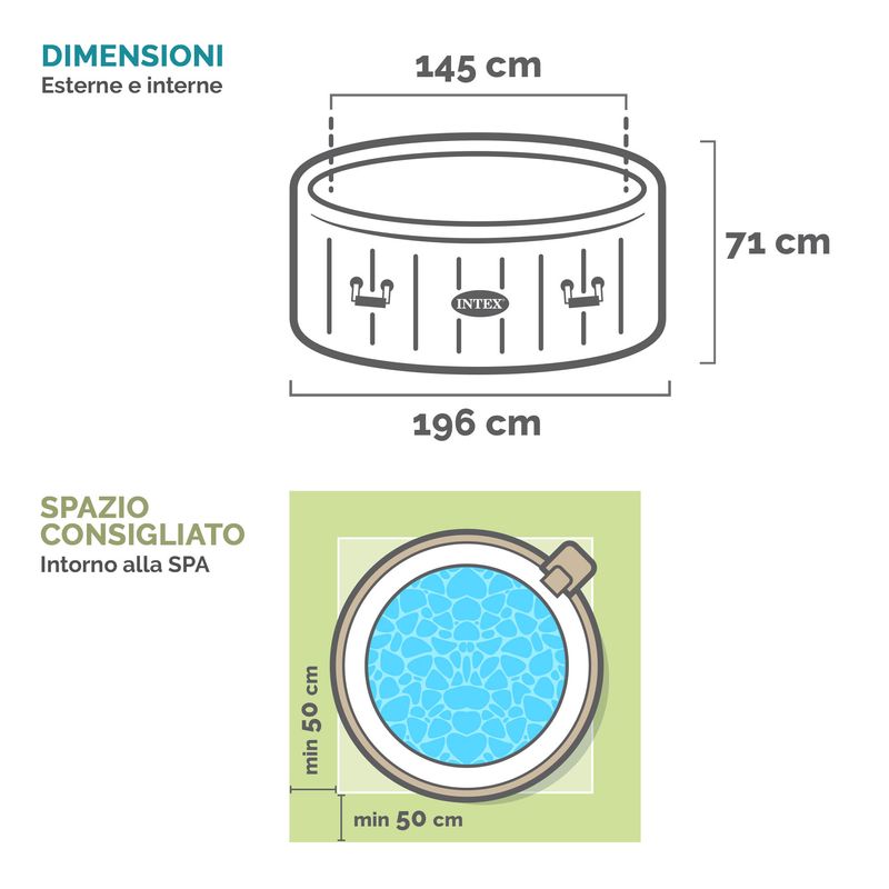 Intex-28426EX-PureSpa-Vasca-Idromassaggio-Gonfiabile-Bubble-Massage-4-posti-120-Getti-Riscaldatore-PVC-Beige-196x71-cm-Con-Accessori-4-posti-Beige
