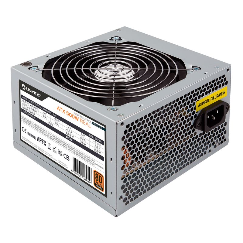 Alimentatore-Unykach-ATX-500W-80-Plus-Bronze-500W-ATX-2.3---PFC-attivo---Ventola-da-120mm