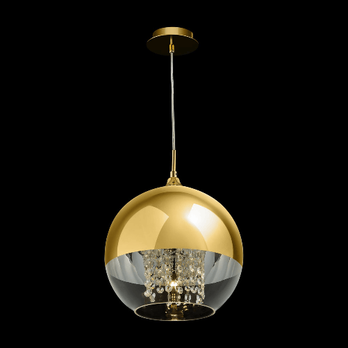Lampadario-Contemporaneo-Fermi-Metallo-Oro-1-Luce-Diffusore-Vetro-E-Metallo