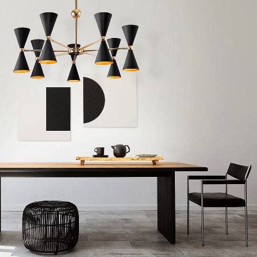 Lampadario-Contemporaneo-Vesper-In-Metallo-Nero-E-Oro-14-Luci