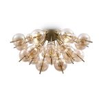 Plafoniera-Contemporanea-Bolla-Metallo-Ottone-4-Luci-Diffusori-Vetro-Ambra