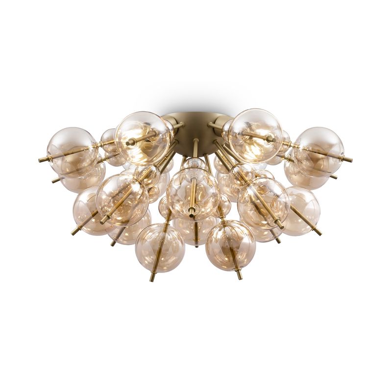 Plafoniera-Contemporanea-Bolla-Metallo-Ottone-4-Luci-Diffusori-Vetro-Ambra