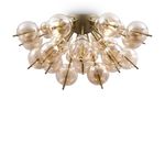 Plafoniera-Contemporanea-Bolla-Metallo-Ottone-4-Luci-Diffusori-Vetro-Ambra